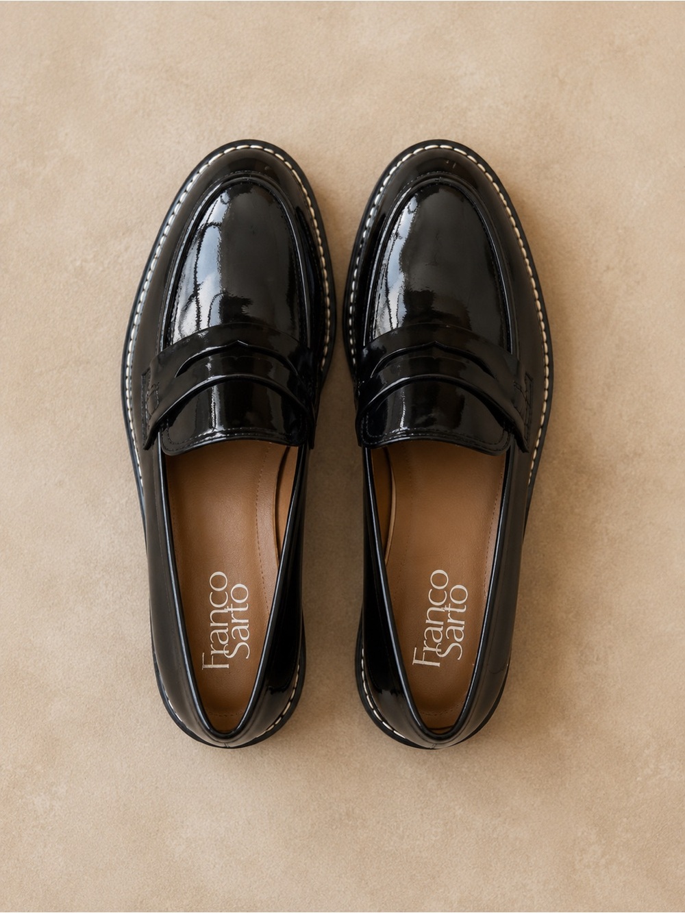 Franco Sarto Black Patent Leather Penny Loafers Women’s Size 6 Like New - Picture 2 of 5